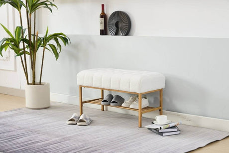 Teddy Fabric Upholstered Storage Bench With Metal Legs - Sleep Galleria