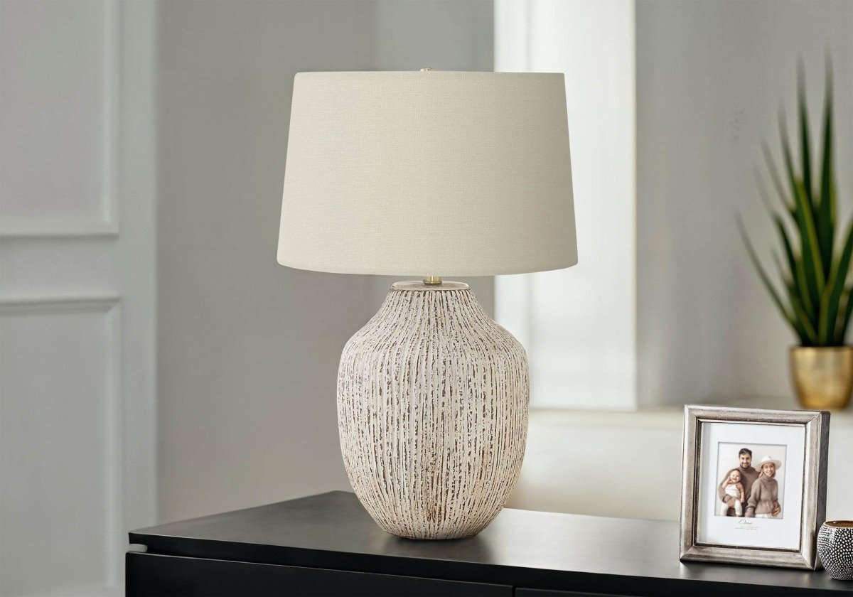 Transitional Cream Ceramic Table Lamp With Ivory Shade - Serenova - Sleep Galleria