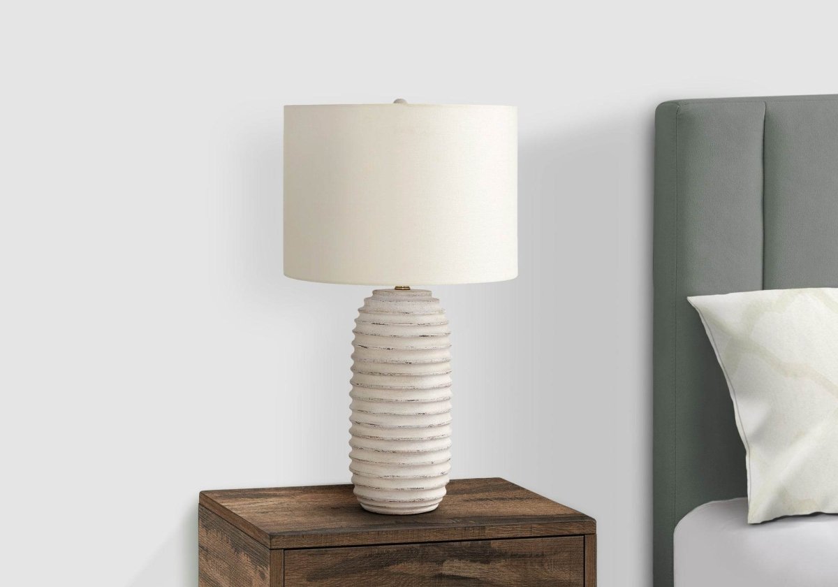 Transitional Cream Resin Textured 28 - Inch Table Lamp - Serenova - Sleep Galleria