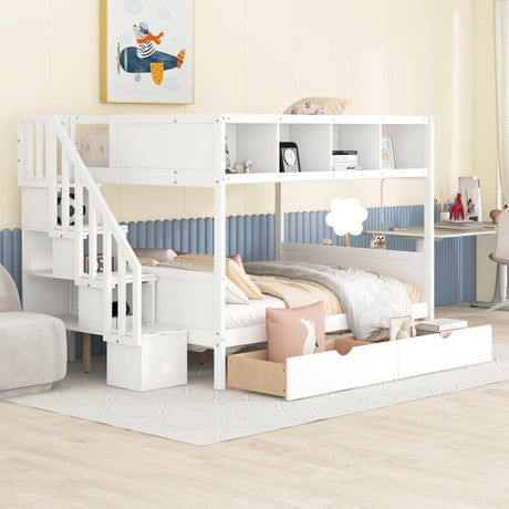 Twin Over Full Solid Wood Bunk Bed With Storage Staircase - Serenova - Sleep Galleria