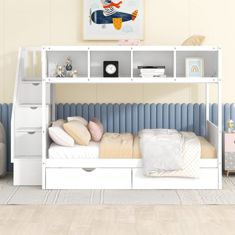 Twin Over Full Solid Wood Bunk Bed With Storage Staircase - Serenova - Sleep Galleria