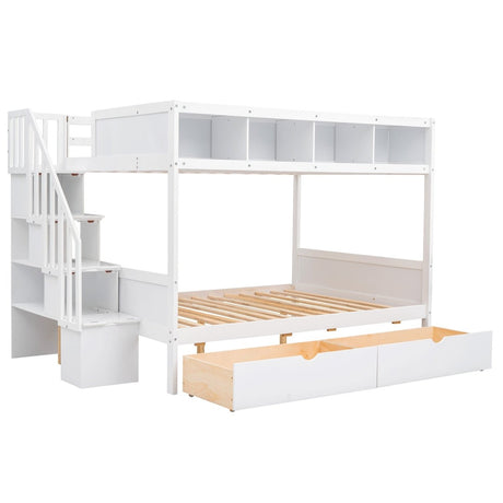Twin Over Full Solid Wood Bunk Bed With Storage Staircase - Serenova - Sleep Galleria