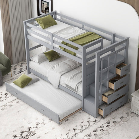 Twin - Over - Twin Solid Wood Bunk Bed With Trundle - Serenova - Sleep Galleria