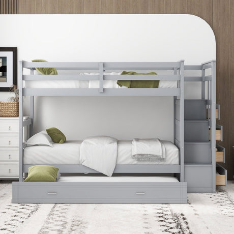 Twin - Over - Twin Solid Wood Bunk Bed With Trundle - Serenova - Sleep Galleria