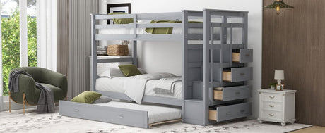 Twin - Over - Twin Solid Wood Bunk Bed With Trundle - Serenova - Sleep Galleria