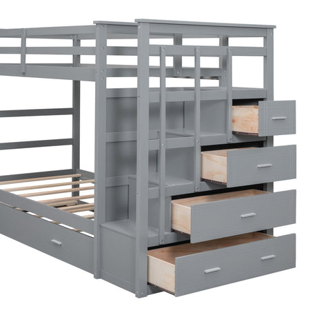 Twin - Over - Twin Solid Wood Bunk Bed With Trundle - Serenova - Sleep Galleria