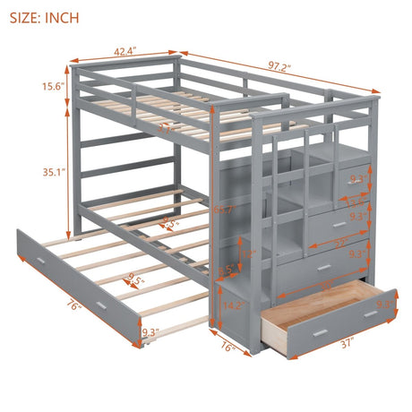 Twin - Over - Twin Solid Wood Bunk Bed With Trundle - Serenova - Sleep Galleria