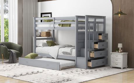 Twin - Over - Twin Solid Wood Bunk Bed With Trundle - Serenova - Sleep Galleria