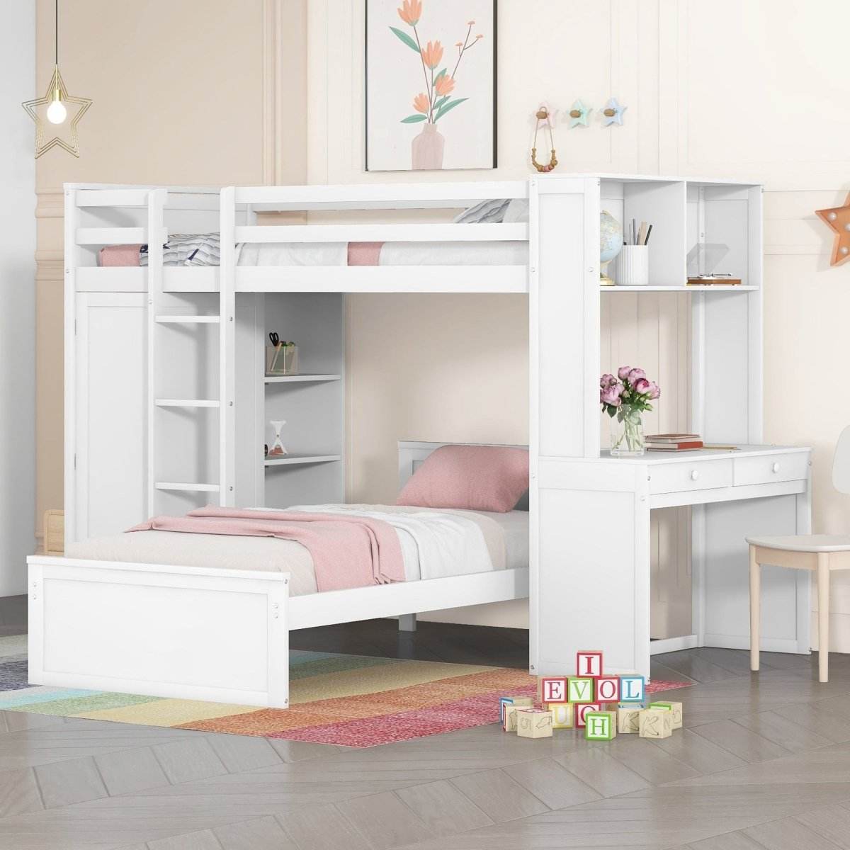 Twin Solid Wood Loft Bed With Desk Wardrobe - Sleep Galleria