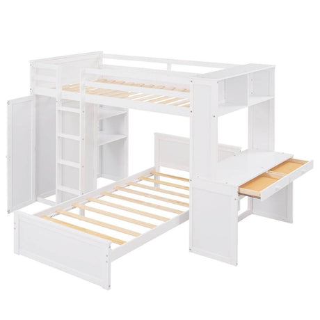 Twin Solid Wood Loft Bed With Desk Wardrobe - Sleep Galleria