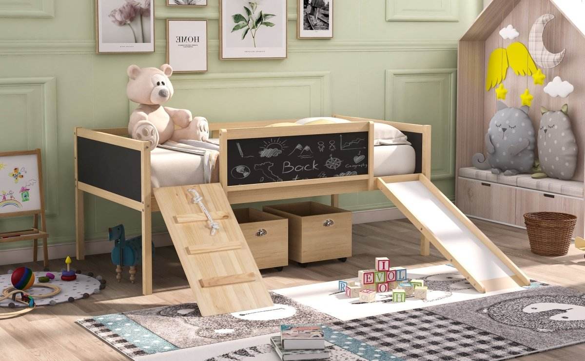 Twin Solid Wood Loft Bed With Storage Boxes - Sleep Galleria