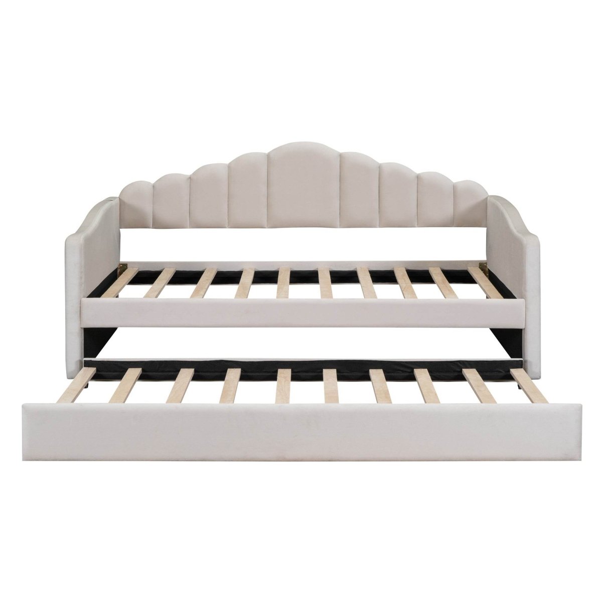Twin Velvet Upholstered Daybed With Trundle And USB Ports - Serenova - Sleep Galleria