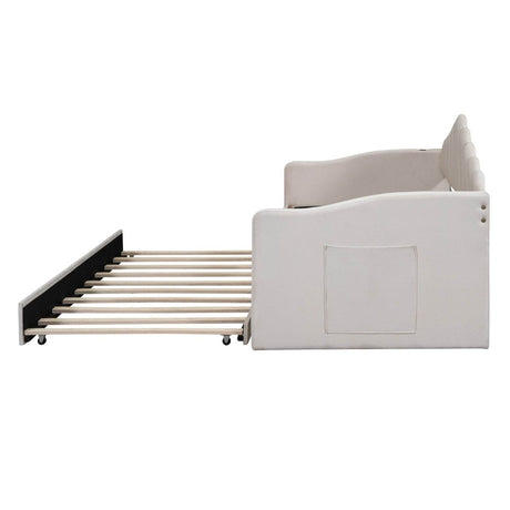 Twin Velvet Upholstered Daybed With Trundle And USB Ports - Serenova - Sleep Galleria