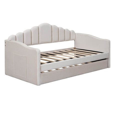 Twin Velvet Upholstered Daybed With Trundle And USB Ports - Serenova - Sleep Galleria