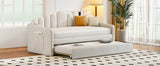 Twin Velvet Upholstered Daybed With Trundle And USB Ports - Serenova - Sleep Galleria