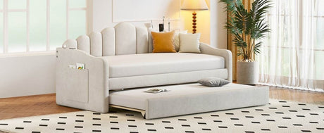 Twin Velvet Upholstered Daybed With Trundle And USB Ports - Serenova - Sleep Galleria