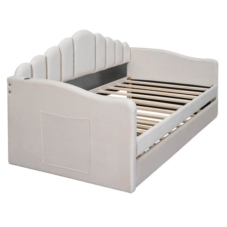 Twin Velvet Upholstered Daybed With Trundle And USB Ports - Serenova - Sleep Galleria
