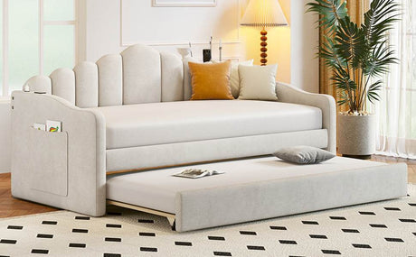 Twin Velvet Upholstered Daybed With Trundle And USB Ports - Serenova - Sleep Galleria