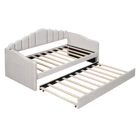 Twin Velvet Upholstered Daybed With Trundle And USB Ports - Serenova - Sleep Galleria