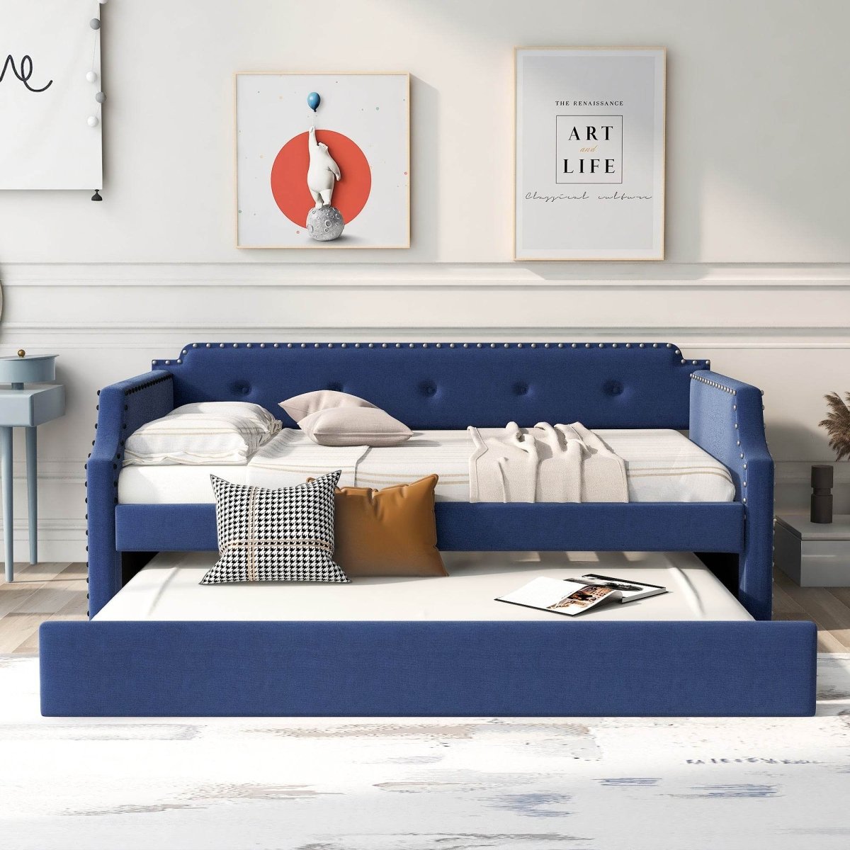 Upholstered Linen Twin Daybed With Trundle - Sleep Galleria