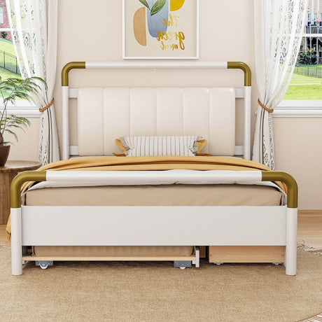 Upholstered Platform Bed With Trundle And Storage Drawers - Sleep Galleria