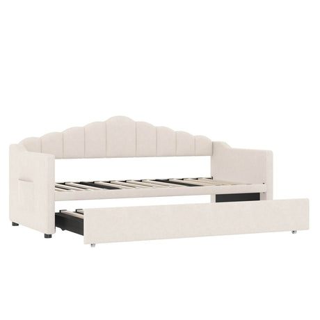 Upholstered Twin Velvet Daybed With Adjustable Trundle And USB Charging - Serenova - Sleep Galleria
