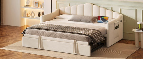 Upholstered Twin Velvet Daybed With Adjustable Trundle And USB Charging - Serenova - Sleep Galleria