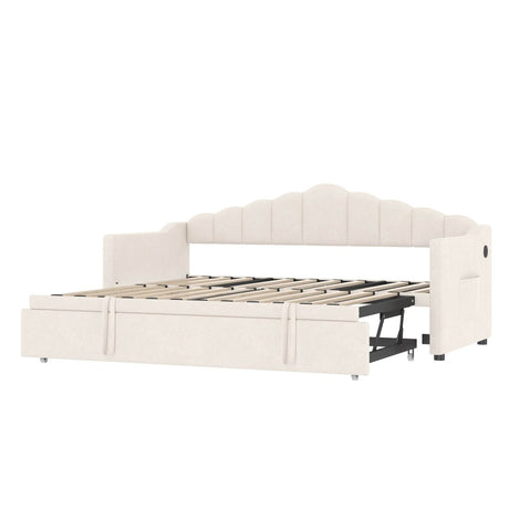 Upholstered Twin Velvet Daybed With Adjustable Trundle And USB Charging - Serenova - Sleep Galleria