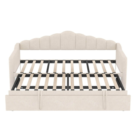 Upholstered Twin Velvet Daybed With Adjustable Trundle And USB Charging - Serenova - Sleep Galleria