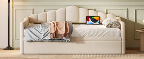 Upholstered Twin Velvet Daybed With Adjustable Trundle And USB Charging - Serenova - Sleep Galleria
