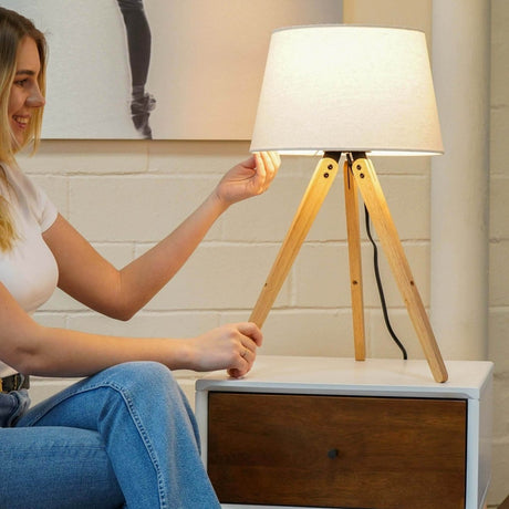 Wooden Tripod Table Lamp With Linen Shade - Serenova - Sleep Galleria