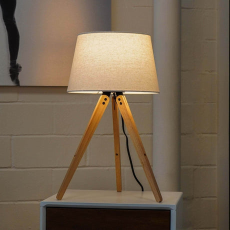 Wooden Tripod Table Lamp With Linen Shade - Serenova - Sleep Galleria
