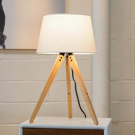 Wooden Tripod Table Lamp With Linen Shade - Serenova - Sleep Galleria