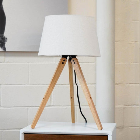Wooden Tripod Table Lamp With Linen Shade - Serenova - Sleep Galleria