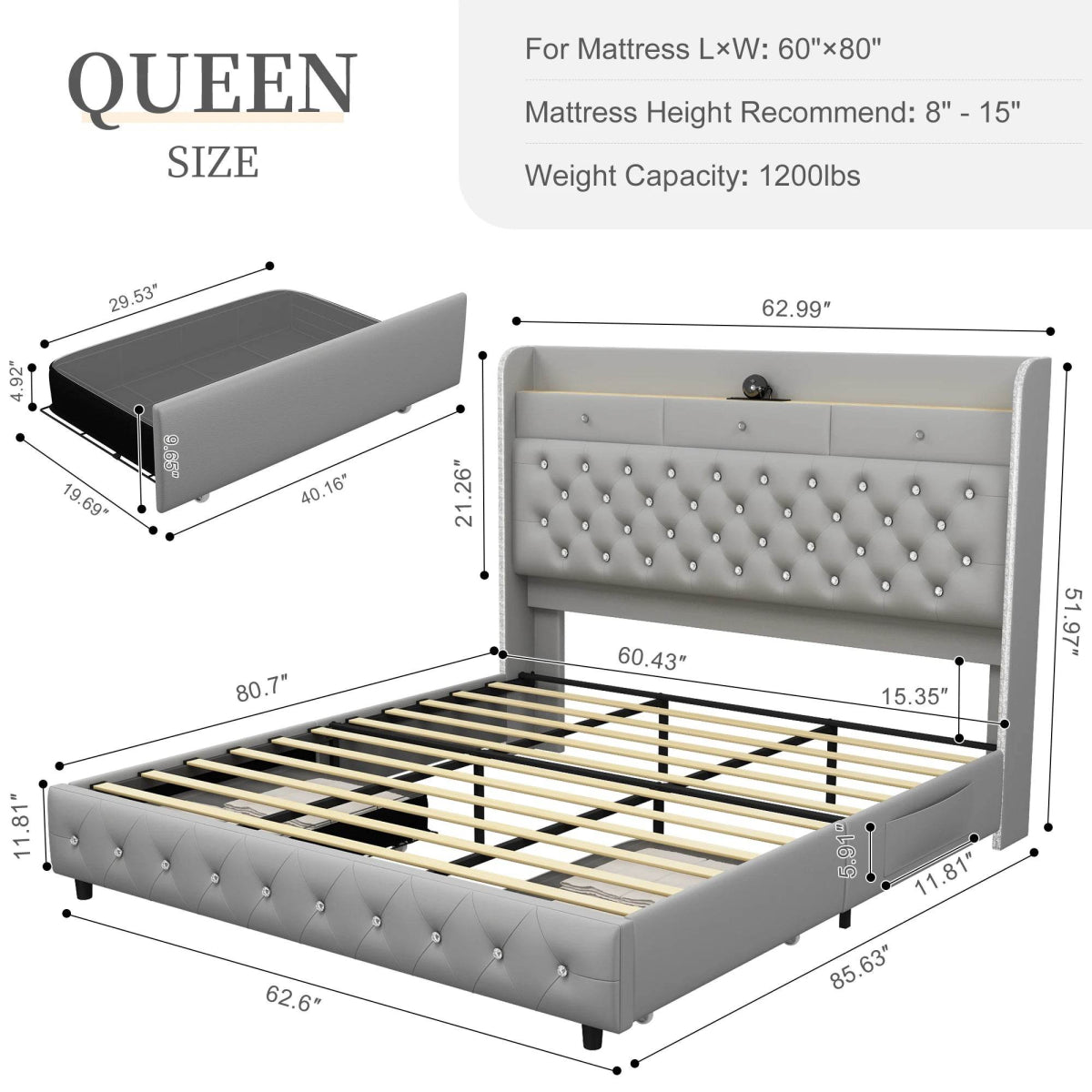 LED Bed Frame with Star Projector and Storage Drawers - Sleep Galleria