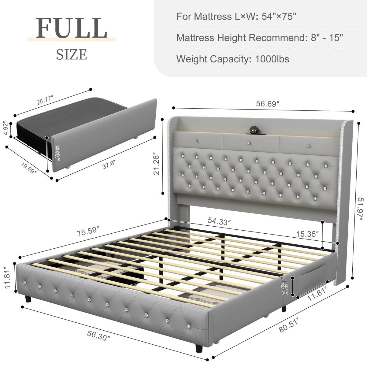 LED Bed Frame with Star Projector and Storage Drawers - Sleep Galleria
