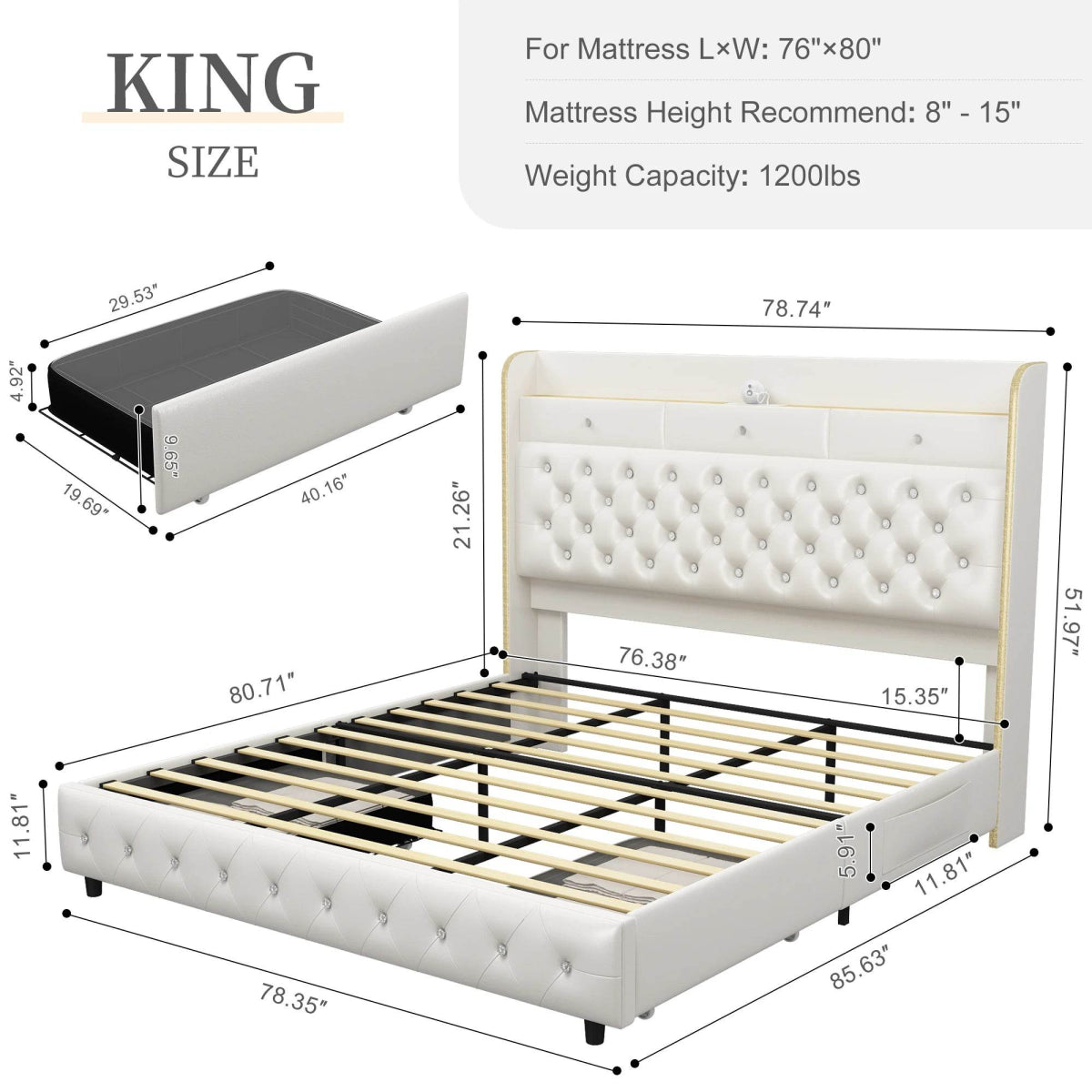 LED Bed Frame with Star Projector and Storage Drawers - Sleep Galleria