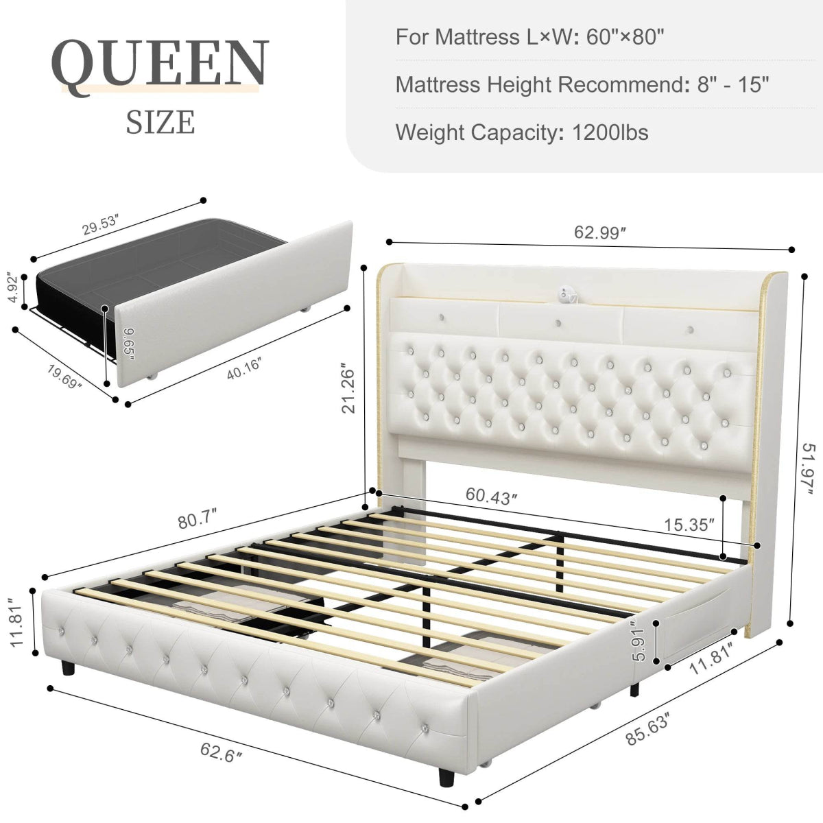 LED Bed Frame with Star Projector and Storage Drawers - Sleep Galleria