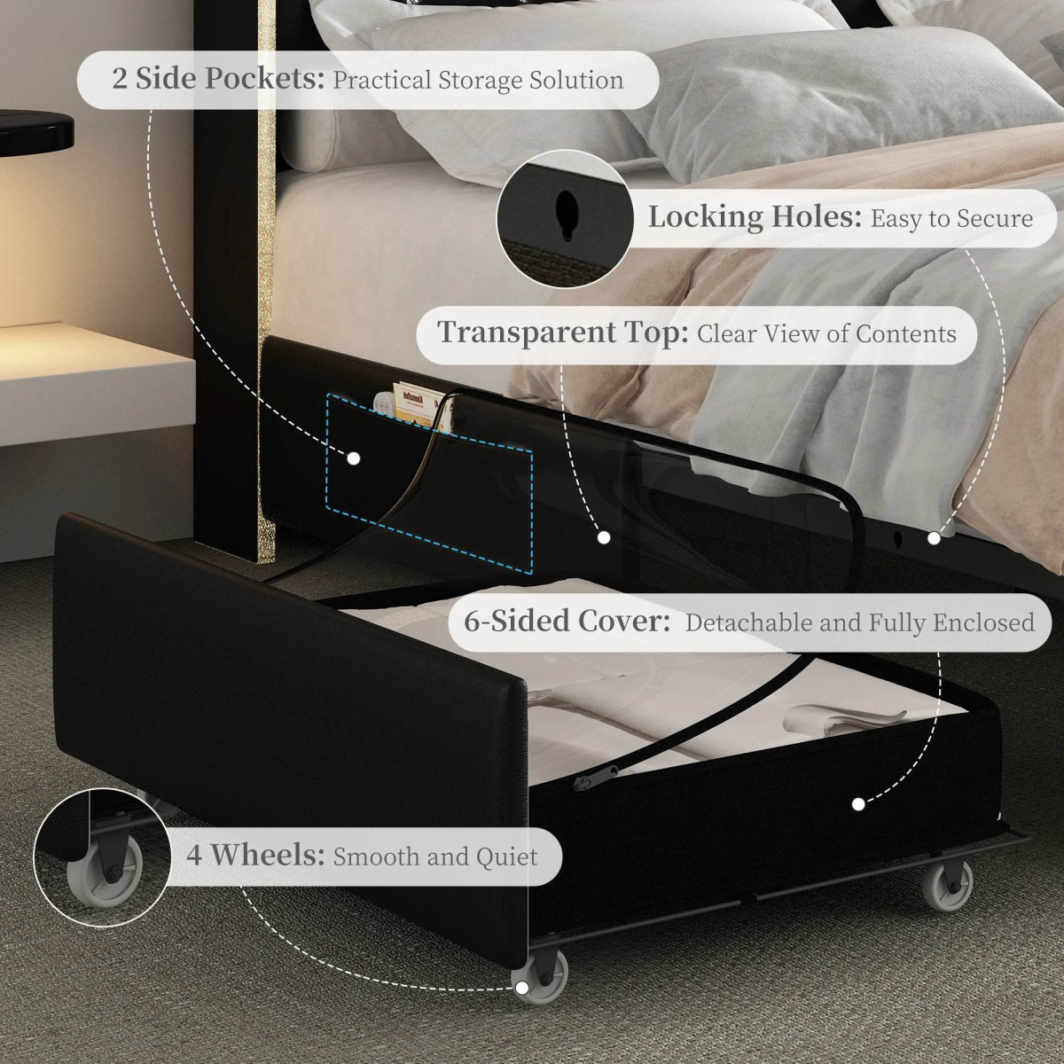 LED Bed Frame with Star Projector and Storage Drawers - Sleep Galleria