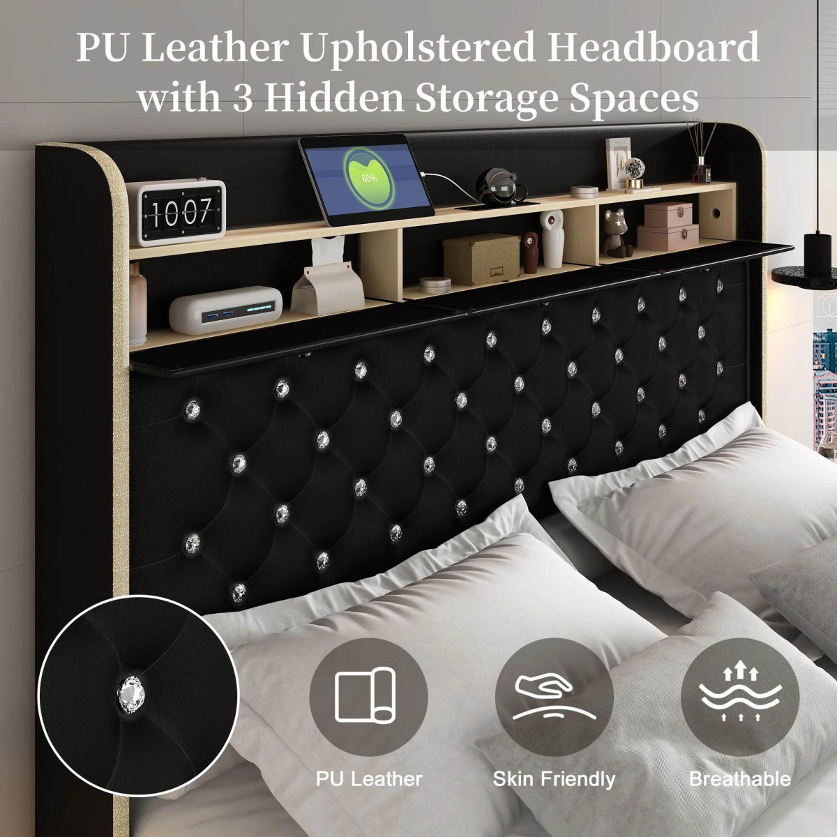 LED Bed Frame with Star Projector and Storage Drawers - Sleep Galleria