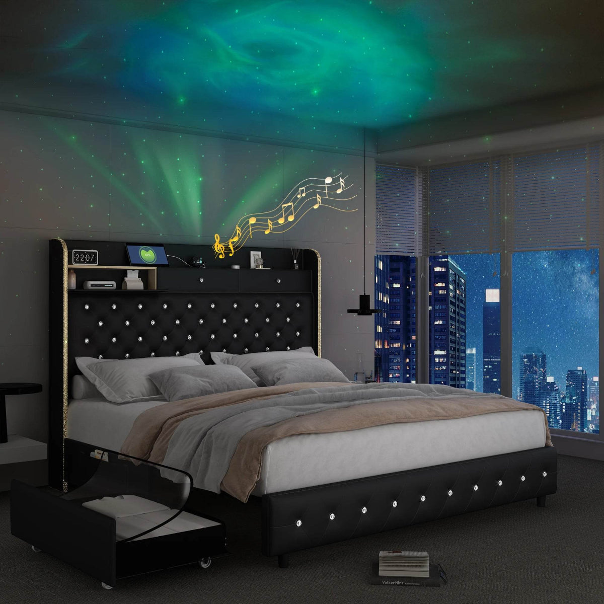 LED Bed Frame with Star Projector and Storage Drawers - Sleep Galleria