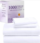 1000 Thread Count King Size Sheet Set - 100% Cotton Sheets with Deep Pockets, Softer Than Egyptian Cotton - White - Sleep Galleria - Sleep Galleria