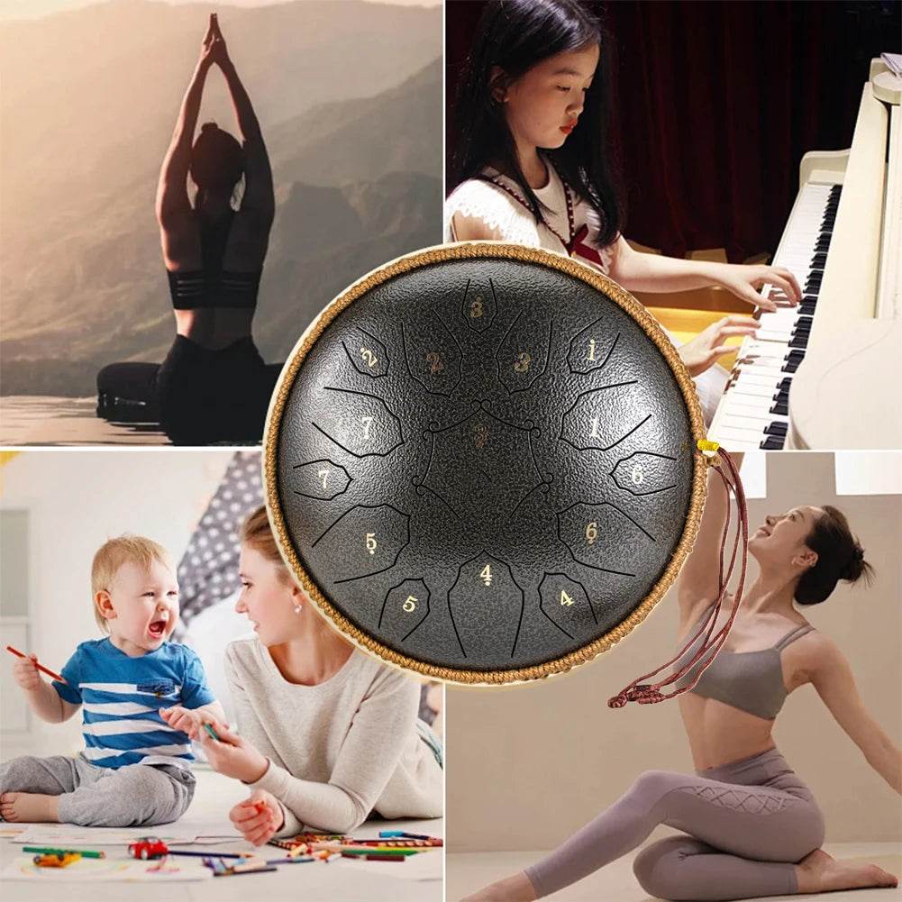 12 Inch D Tone Ethereal Drum Yoga Meditation Sound Healing 15 Notes Percussion Musical Instrument Child Beginner Hand Drum - Sleep Galleria - Sleep Galleria