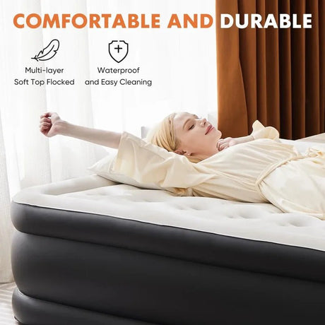 18" Queen Size Air Mattress Bed with Built - in Pump Blow Up Mattresses for Camping, Indoor Colchon, Guests Air Bed - Sleep Galleria - Sleep Galleria