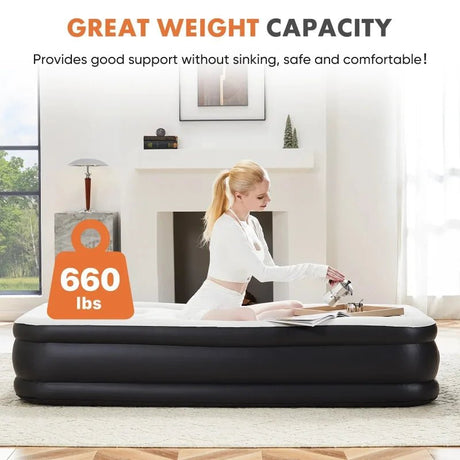18" Queen Size Air Mattress Bed with Built - in Pump Blow Up Mattresses for Camping, Indoor Colchon, Guests Air Bed - Sleep Galleria - Sleep Galleria