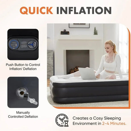 18" Queen Size Air Mattress Bed with Built - in Pump Blow Up Mattresses for Camping, Indoor Colchon, Guests Air Bed - Sleep Galleria - Sleep Galleria