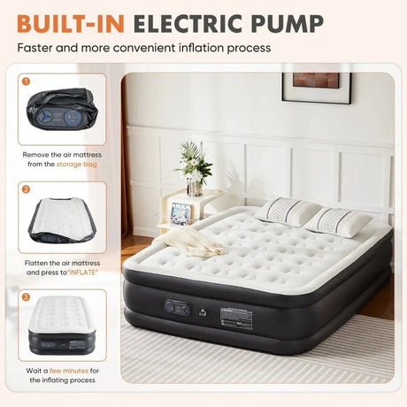 18" Queen Size Air Mattress Bed with Built - in Pump Blow Up Mattresses for Camping, Indoor Colchon, Guests Air Bed - Sleep Galleria - Sleep Galleria