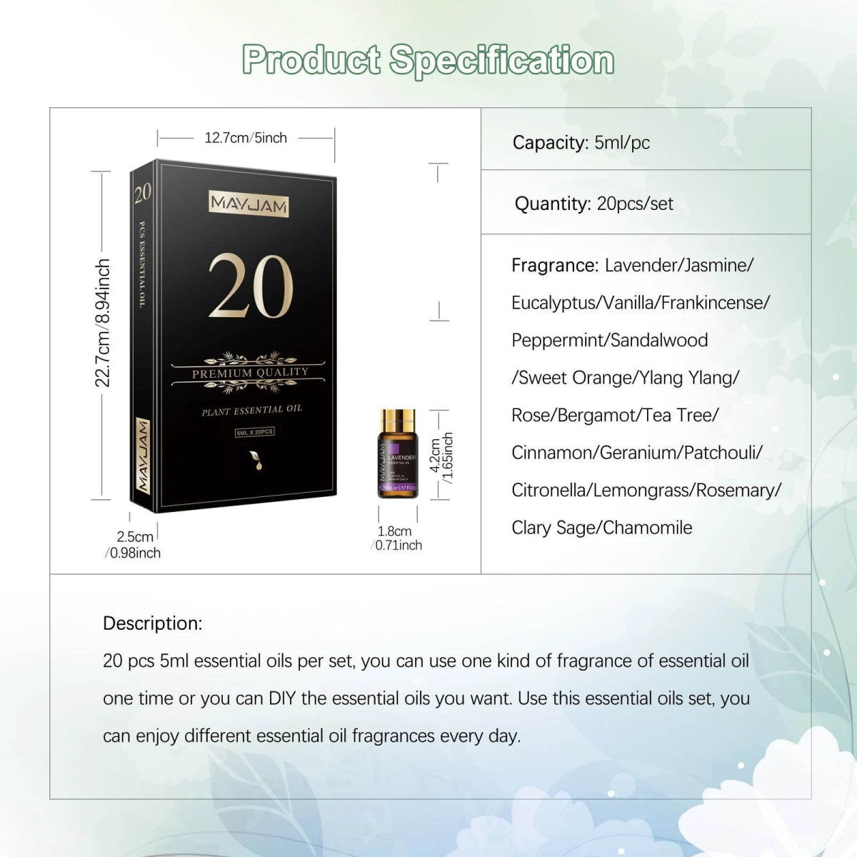 20pcs Kits Gift Box Essential Oil for Diffuser Pure Natural Plant Extract Frankincense Vanilla Lemon Mint Jasmine Tea Tree Oil - Sleep Galleria - Sleep Galleria