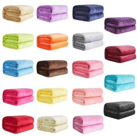 230GSM Coral Fleece Flannel Blankets For Beds Solid Blue Pink Soft Warm Thin Bedspread Sofa Cover Faux Fur Plaid Blanket - Sleep Galleria - Sleep Galleria