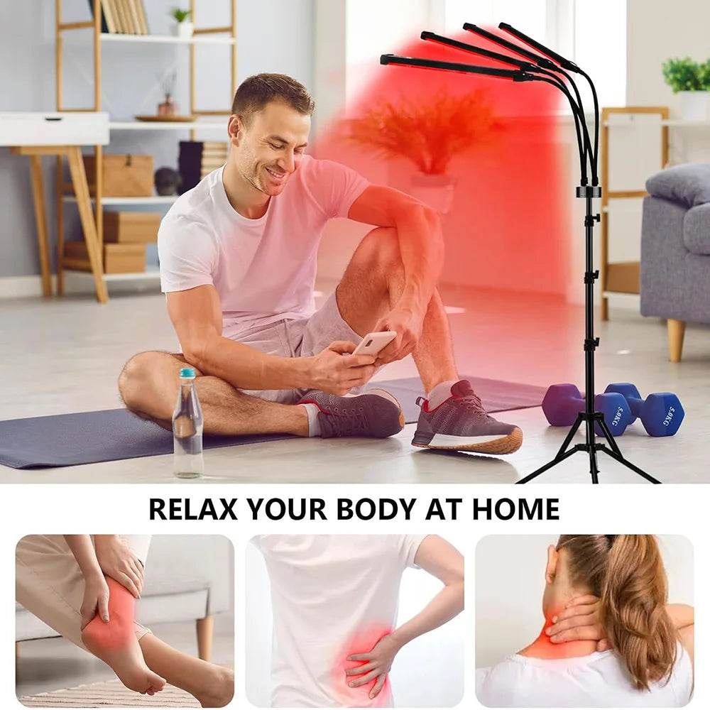 4 Head Red Light Therapy Lamp Infrared Light w/Timer Adjustable 660nm 850nm Near Infrared Light for Body Pain Relief Skin Care - Sleep Galleria - Sleep Galleria